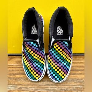 Vans Kids Rainbow Checkerboard Slip-On - BIG KIDS 4
